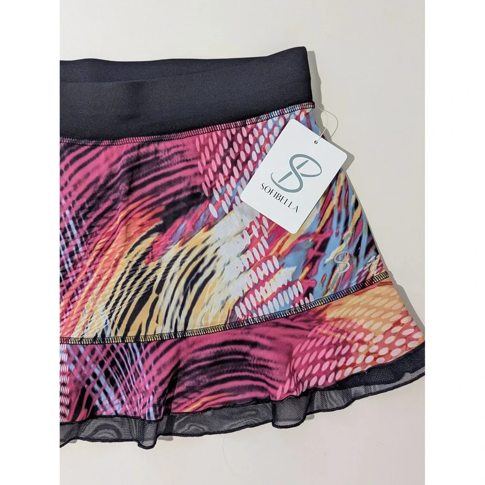 Sofibella NWT Tennis Skort Colorful Abstract Print Mesh Ruffle Size M